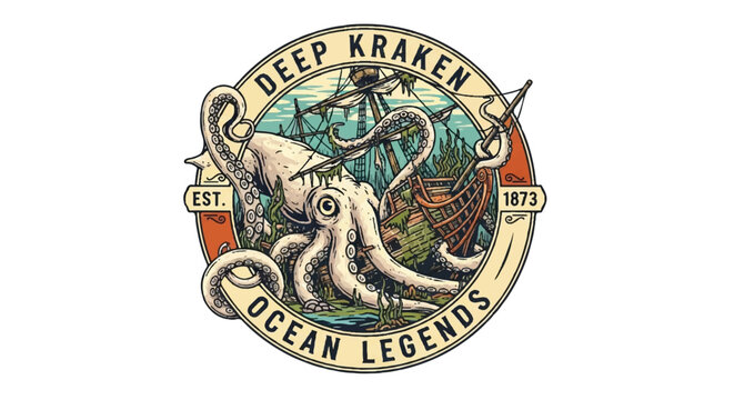 Kraken illustration nautical design ocean legend emblem graphic