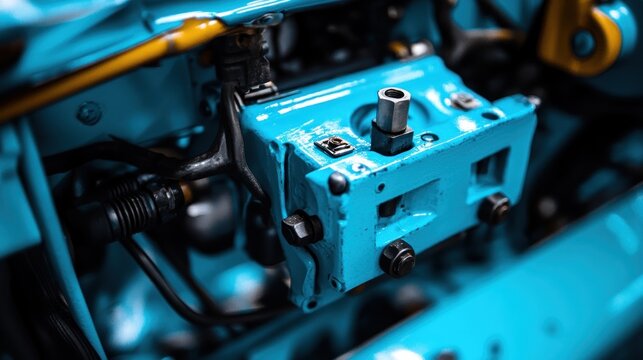 Close up blue industrial machinery detail
