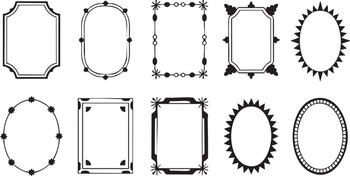 Gothic game frame set, vector fantasy medieval border, vintage tribal symmetry mystic design element. UI dark mystery menu, magic RPG antique arch swirl ornament print. Spike gothic frame collection