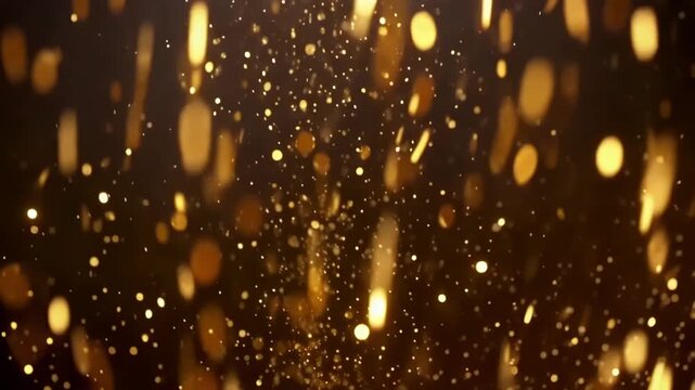 Golden bokeh lights and glittery stars glow behind water drops on the glass for a festive New Year celebration and winter holiday design featuring shiny orange sparkles and bright Christmas snow