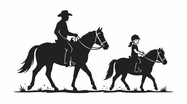 Man and girl riding horses together 1.