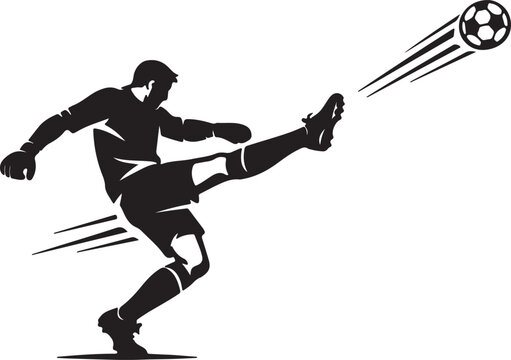 Football player silhouette kicking a ball dynamic action shot on a white background