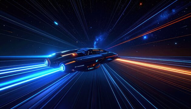 Futuristic Sports Car Racing at Night.