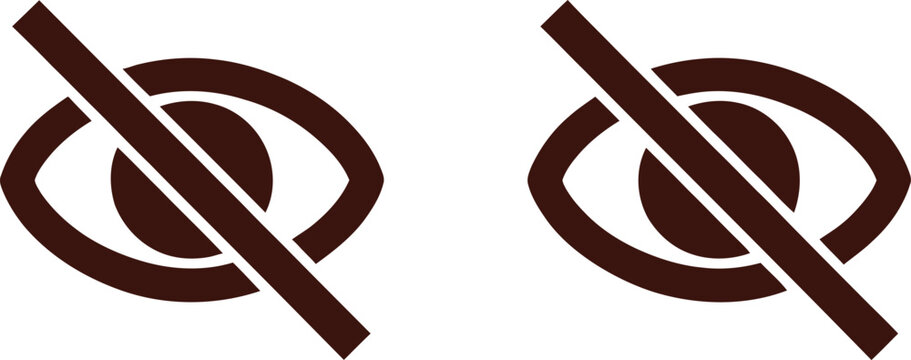 Brown eye visibility toggle icon with diagonal slash for private content or hidden view settings on transparent background.