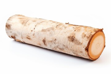 Naklejka premium Birch log cut from a tree trunk, isolated on a white background