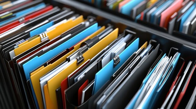 Colorful file folders close up organized document storage