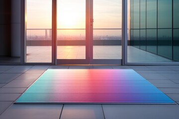 Obraz premium Rooftop terrace displaying an abstract light gradient on a minimalist floor during sunset