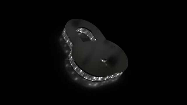 Animated white color 3d data protection cyber security lock hi tech design black technology background