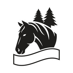 Fototapeta premium Horse head with leaf swoosh silhouette