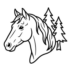Fototapeta premium Horse woman profile round floral silhouette