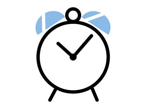 Minimalist alarm clock with blue bells vector illustration. Time management, morning routine, deadline, productivity, schedule, wake up. Stylized mechanical timepiece with ringer