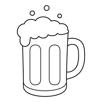 Simple outline drawing of beer mug with frothy head and bubbles, basic illustration for beverage concepts.