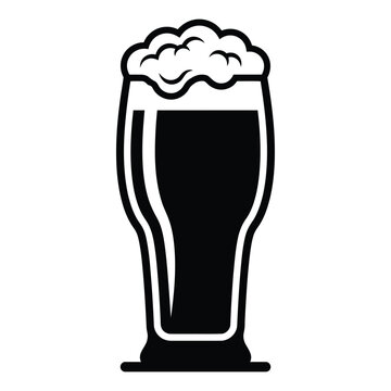 Solid black icon of a beer glass full of dark beer with a thick foamy head on top, modern vector design.