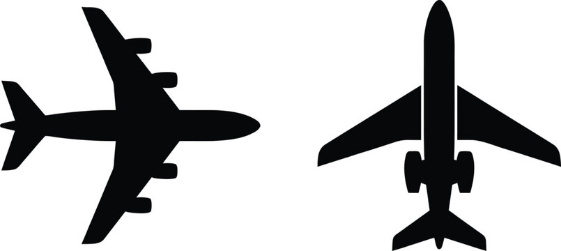 Two airplanes vector illustration from top and side views for aviation and travel themes.