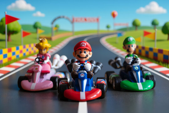 Super Mario,  Luigi and Princess  in  karts - racing toy