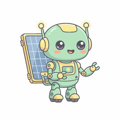 Obraz premium Cute Robot Holding Solar Panel.