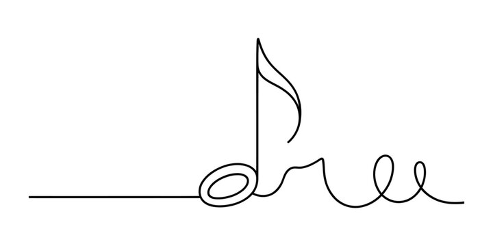 Single line drawing of musical note and the word free, simple black line art