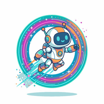Smiling Robot Character in Space.