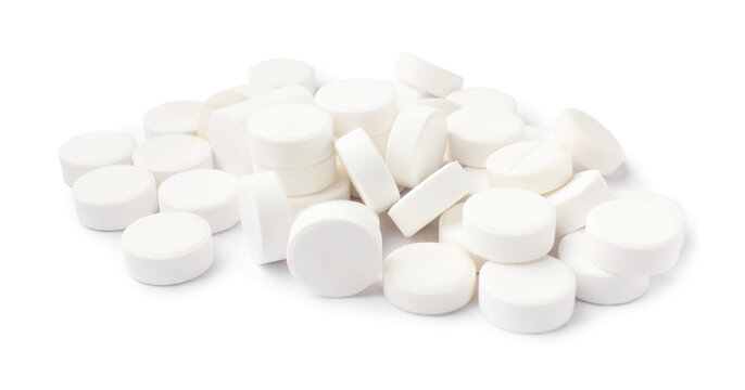 Pile of many pills isolated on white