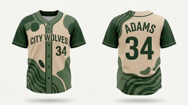 Abstract Earth Tone Baseball Jersey Mockup with Organic Wave Pattern Front and Back View