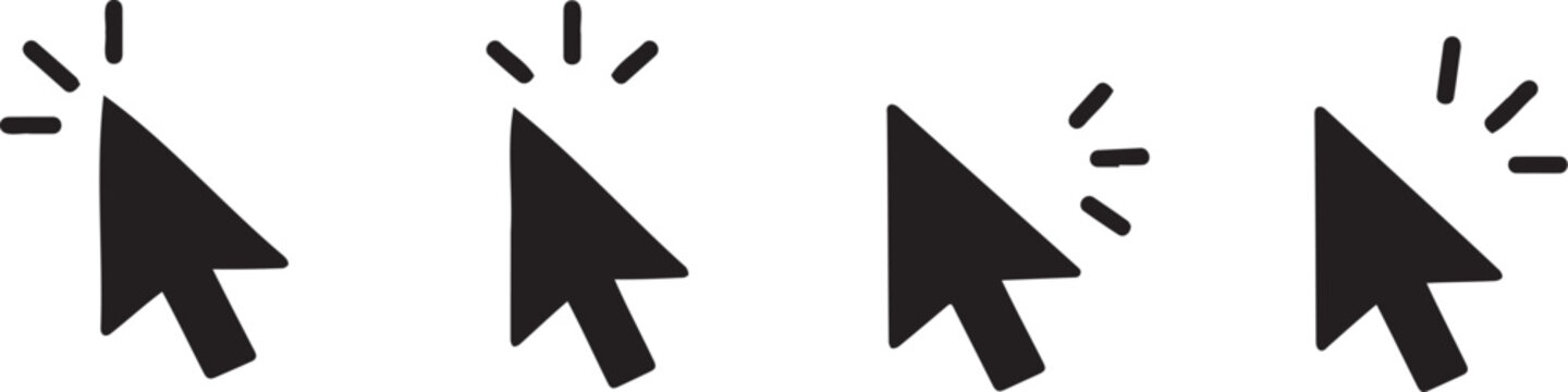 Black computer mouse cursor arrow icons arranged in a row to represent clicking actions for modern digital user interface design