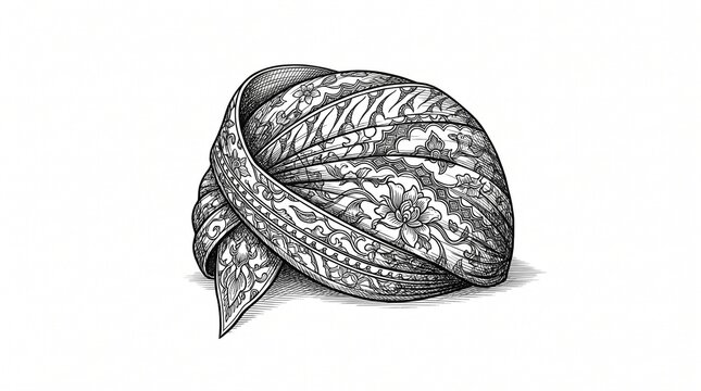 Traditional Javanese blangkon with batik pattern isolated on white background, representing Indonesian cultural heritage.