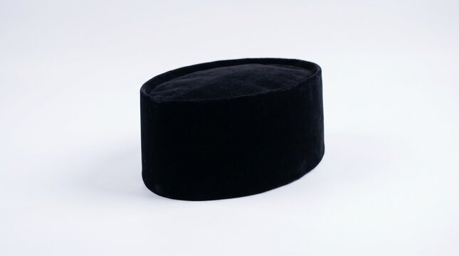 Traditional black songkok cap isolated on white background, featuring formal Indonesian and Malay cultural style.