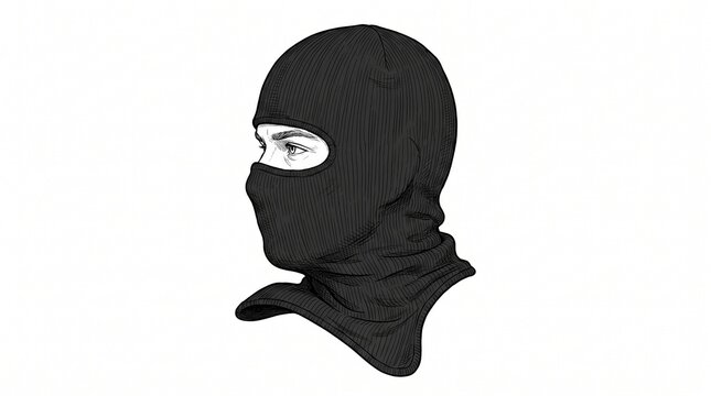 Black balaclava isolated on white background, designed for full head and neck protection in cold weather and outdoor activities