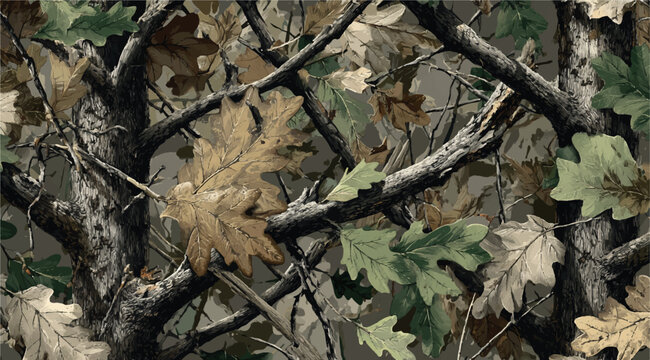 Real Tree Camouflage for hunting shirt. Forest real tree hunting camouflage seamless pattern design for hunting uniform. Hunting camouflage