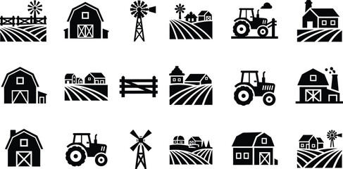 Farm silhouette icons isolated on transparent background © mdkamran