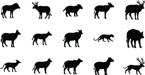 Fototapeta premium Silhouette of various animals isolated on transparent background