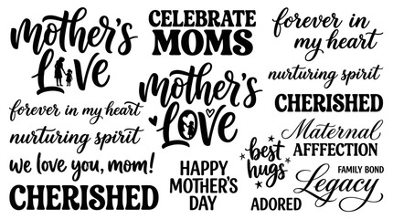 Fototapeta premium Mother's Love Cherished Forever in My Heart Adored Legacy Collection of Silhouettes and Quotes