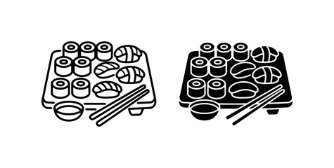 Sushi Platter Icons, Japanese Food Vector Set, Asian Cuisine Meal Graphics © Shahidul