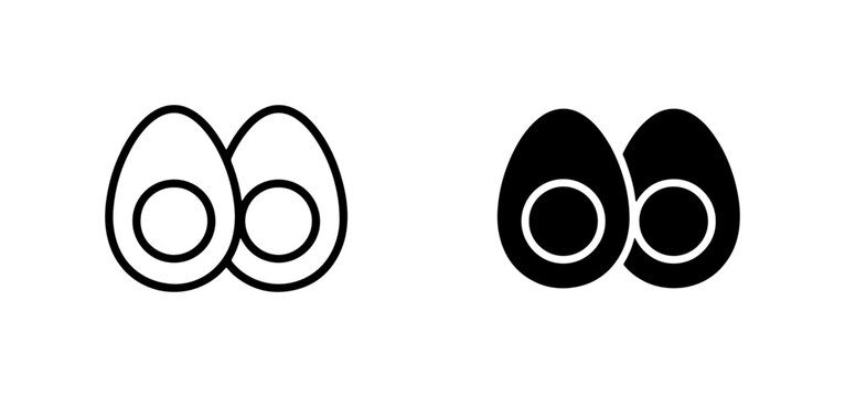 Two Halved Boiled Eggs Icons, Outline and Solid Fill
