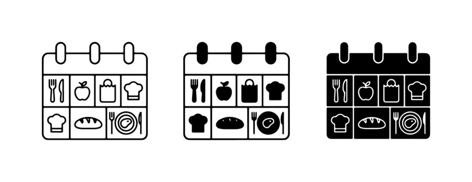 Food Calendar Icons, Meal Planning, Culinary Schedule, Restaurant Events