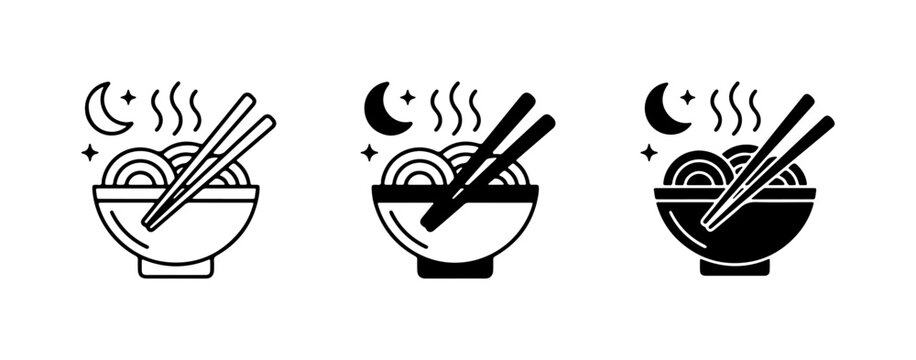 Noodle Bowl Icons, Hot Food, Asian Cuisine, Chopsticks, Moon, Stars