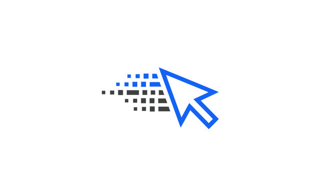 A blue computer mouse cursor icon.