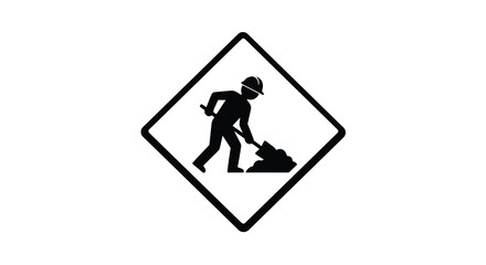 Construction worker with shovel sign black silhouette © Ambiya