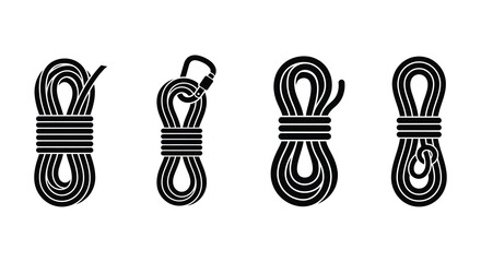Coiled ropes with carabiner and knots black silhouette © Ambiya