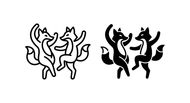 Dancing Foxes Vector Icons, Whimsical Animal Graphics, Playful Fox Illustrations