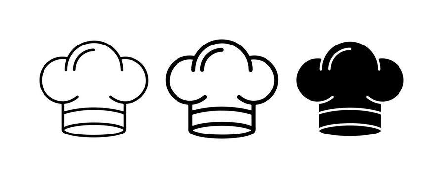 Chef Hat Icons: White Outline, Black Fill, Culinary Symbols