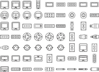 Fototapeta premium Collection of graphic resources, showcasing a variety of electrical outlet icons, perfect for representing and depicting electrical concepts.