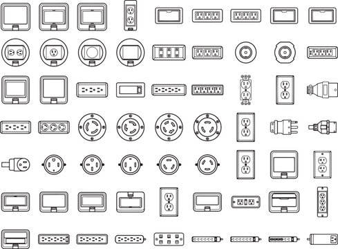Collection of graphic resources, showcasing a variety of electrical outlet icons, perfect for representing and depicting electrical concepts.