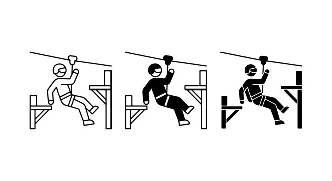 Zip Line Adventure Icons, Extreme Sports Vector Graphics, Outdoor Activity Symbols