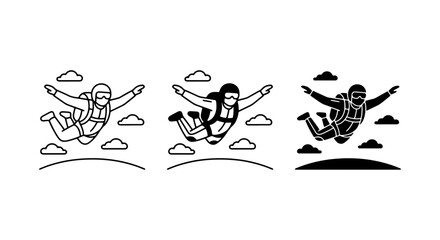 Skydiving Icons, Parachutist Vector Set, Extreme Sports Adventure Graphics © Anowar