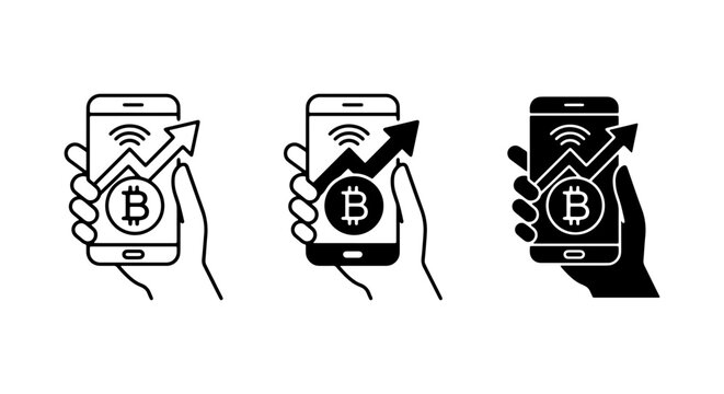 Bitcoin Crypto Trading App Icons, Mobile Finance Growth, Digital Currency Investment
