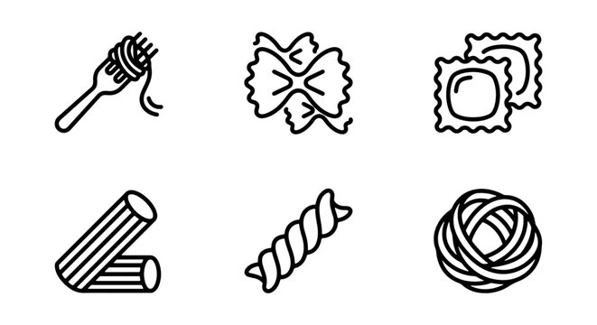 Pasta Icons Set, Italian Food Vector Graphics, Culinary Symbols Collection