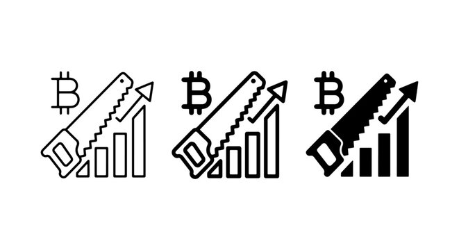 Bitcoin Growth Chart Icons, Financial Saw Trend Vector Set, Crypto Market Analysis