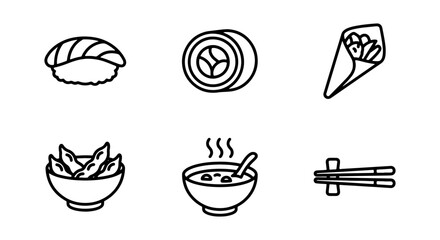 Simple Sushi Icons, Asian Food Vector Set, Japanese Cuisine Graphics © Azmiri