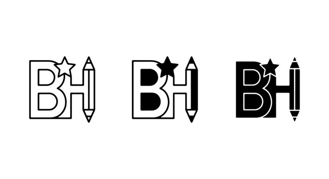 BH Logo Icons, Writing Symbol, Creative Star Design, Vector Graphics